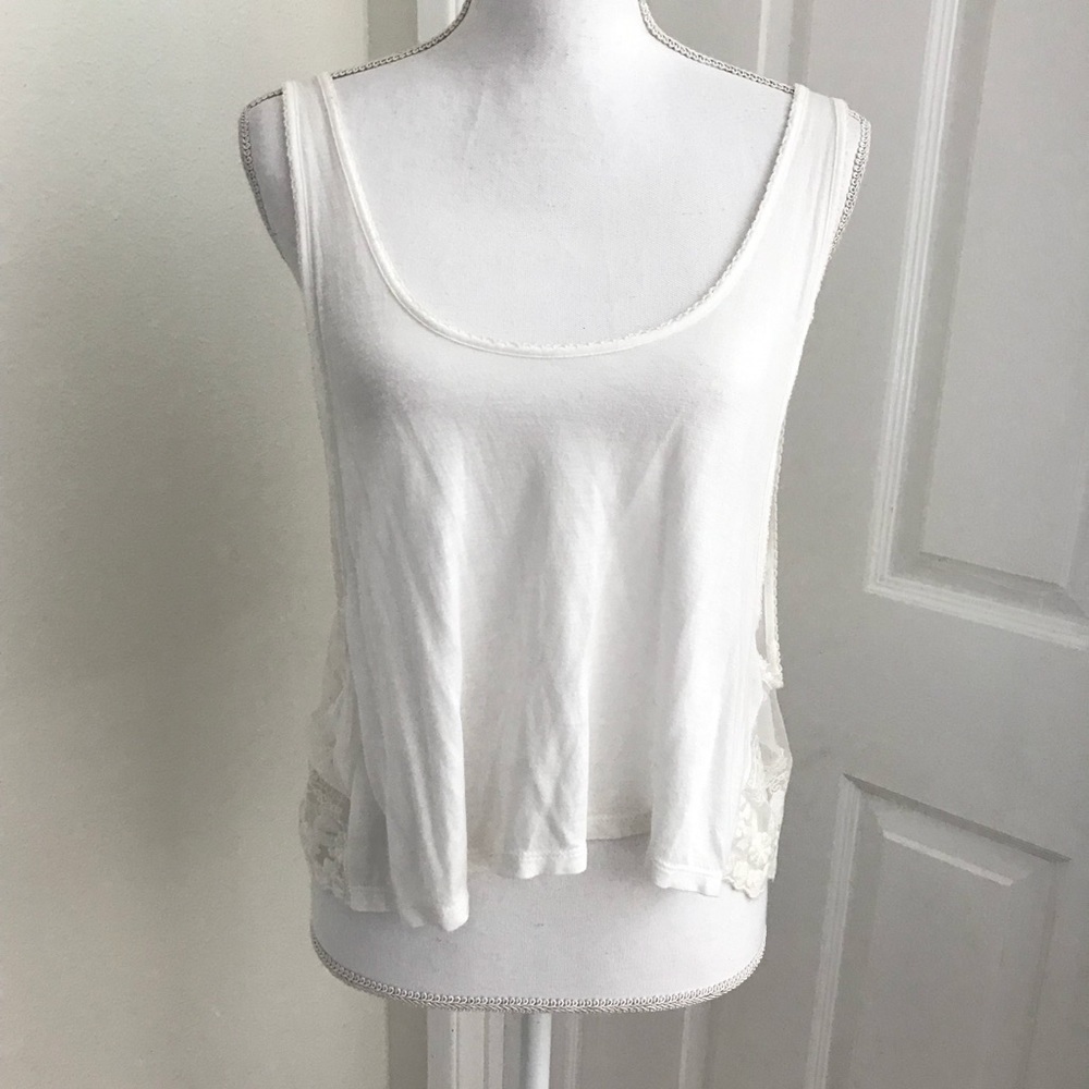 Frenchi Crop Muscle Tee Lace Back Sz Med
